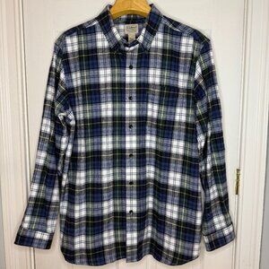 L.L. Bean Blue White Scotch Plaid Flannel Shirt Size XL Reg